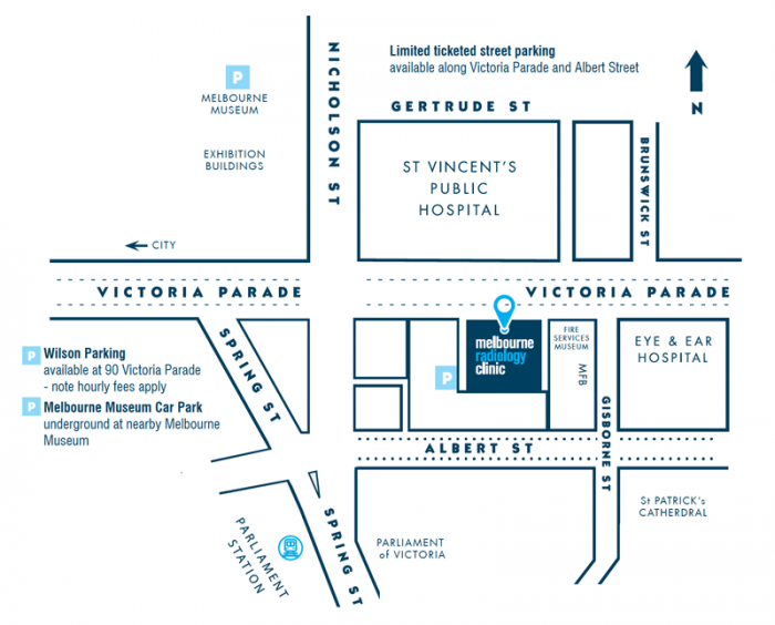Melbourne Radiology Clinic Map Location and Parking information in East Melbourne MRI at